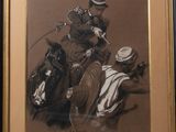 painting of a man riding a horse with a man on the back