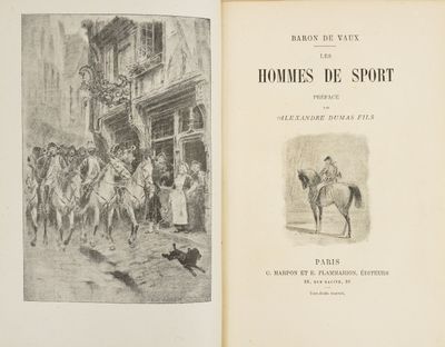 an open book with a picture of a man on a horse in front of a group of people