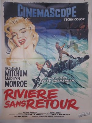 une vieille affiche de cinéma représentant une femme en kayak sur l'eau