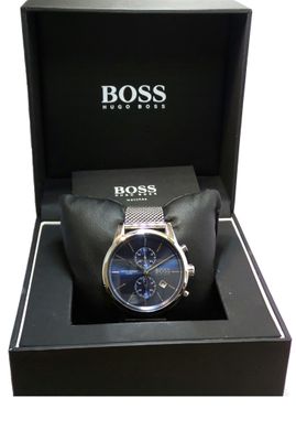 montre de chef dans un coffret noir avec un cadran bleu