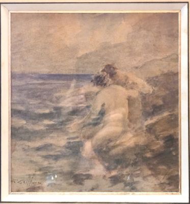 une image représentant un tableau où figure une femme nue dans l'eau