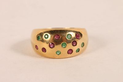 Bague jonc en or jaune 750 ‰ sertie de quatorze petites émer… - Photo 1