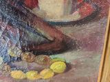 a picture of a painting of a pitcher and a plate of food