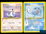 two pokemon cards with a picture of a cat and a bird on them