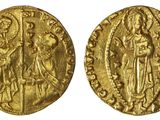 une pièce d'or portant l'image d'une femme et d'un homme