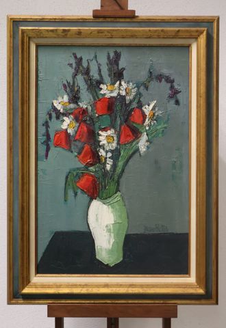 Jacques POUCHAIN (1925-2015) « Bouquet de fleurs ». Huile sur toi...