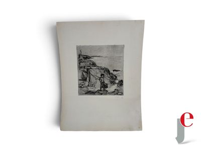 une photo en noir et blanc d'un vieux livre sur lequel figure l'image d'un homme sur une plage