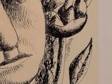 a black and white drawing of a woman with a flower in her hair