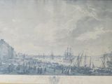 a picture of a picture of a harbor with ships