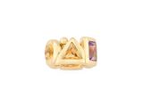 a yellow gold ring with an amethorate stone