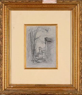 un dessin représentant un homme assis sur un banc devant un arbre