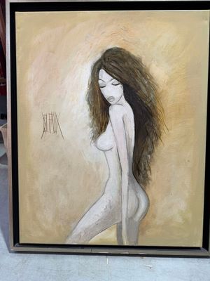 tableau représentant une femme nue aux longs cheveux, dans un cadre noir