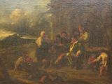 painting of a group of men and women in a wooded setting