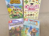 three nintendo wii games are sitting on a couch next to each other