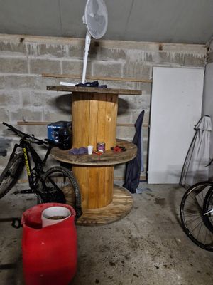 two bikes that are parked in a garage