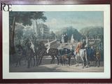 tableau représentant un groupe de personnes à cheval devant un bâtiment