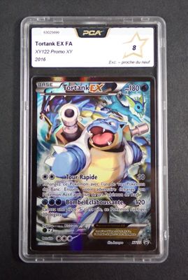 a close up of a pokemon card in a plastic case