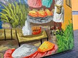 a picture of a painting of a woman selling food