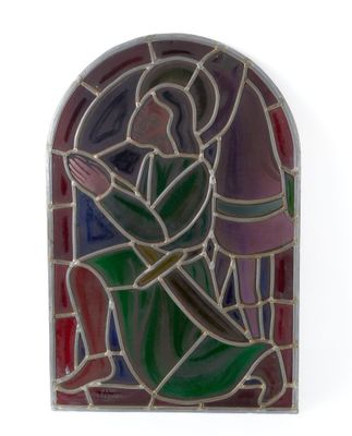 une image représentant un vitrail sur lequel figurent Jésus et Marie