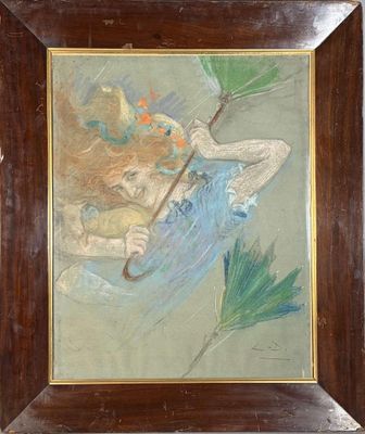 une image représentant un tableau où l'on voit une femme tenant un parapluie vert