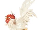 statue of a white rooster with a red head on a white background