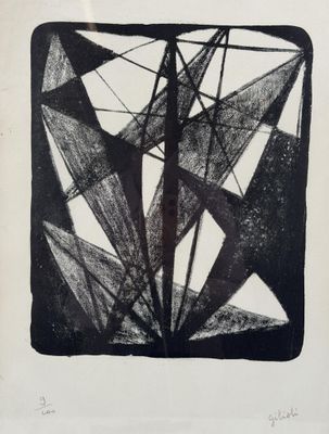 an image of a black and white photo of a piece of art