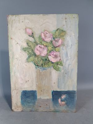une peinture de fleurs dans un vase sur une table