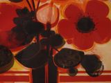 a painting of flowers in a vase on a table