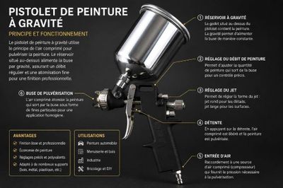 une photo d'un pistolet de peinture accompagnée d'instructions