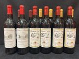 six bouteilles de vin rouge alignées