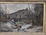 an image of a painting of a house in the snow