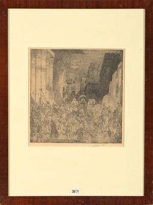 Eau-forte sur papier "La reine de Saba à Jérusalem".