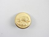 gros plan d'une pièce d'or sur une surface blanche