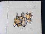 a drawing of a chair and a table in a book