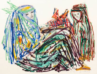 an image of a drawing of two women sitting on a couch