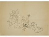 a drawing of two women sitting on the ground next to each other