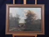 peinture sur chevalet représentant des chevaux dans un paysage boisé
