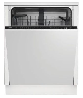 un lave-vaisselle blanc, la porte ouverte, sur un fond blanc