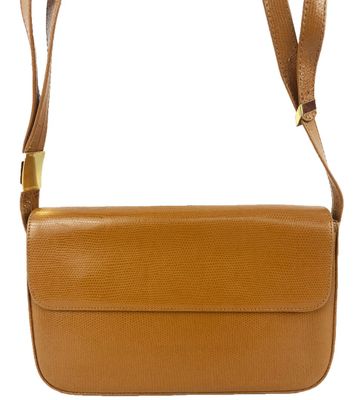 an image of a tan leather purse with a strap