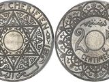 a silver coin with a star of david and a star of david on it