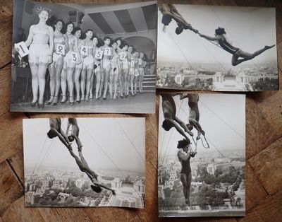 plusieurs photos en noir et blanc d'une femme réalisant une figure sur une barre