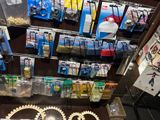 a display case with various items in it in a store