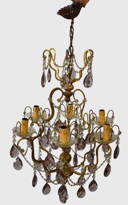 Lustre corbeille en métal doré et courbé