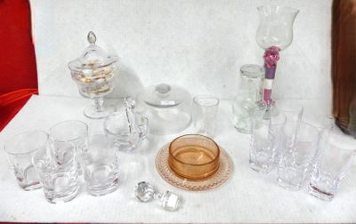 a table with a lot of glassware on it