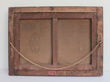 an old wooden picture frame with a rope hanging from it