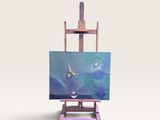 chevalet d'artiste avec un tableau sur fond blanc
