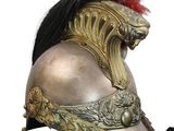 an image of a helmet with a red mohawk on a white background