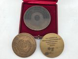 two medals sitting in a red case on a white surface