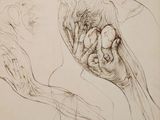 dessin représentant une femme tenant un bébé dans ses bras