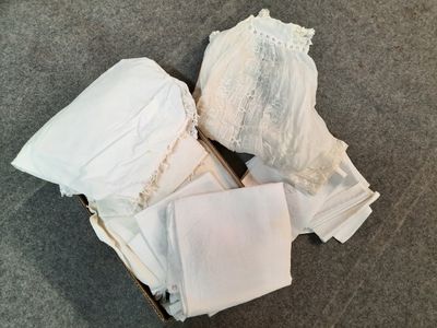 a box full of underwear on the floor next to a pair of shoes
